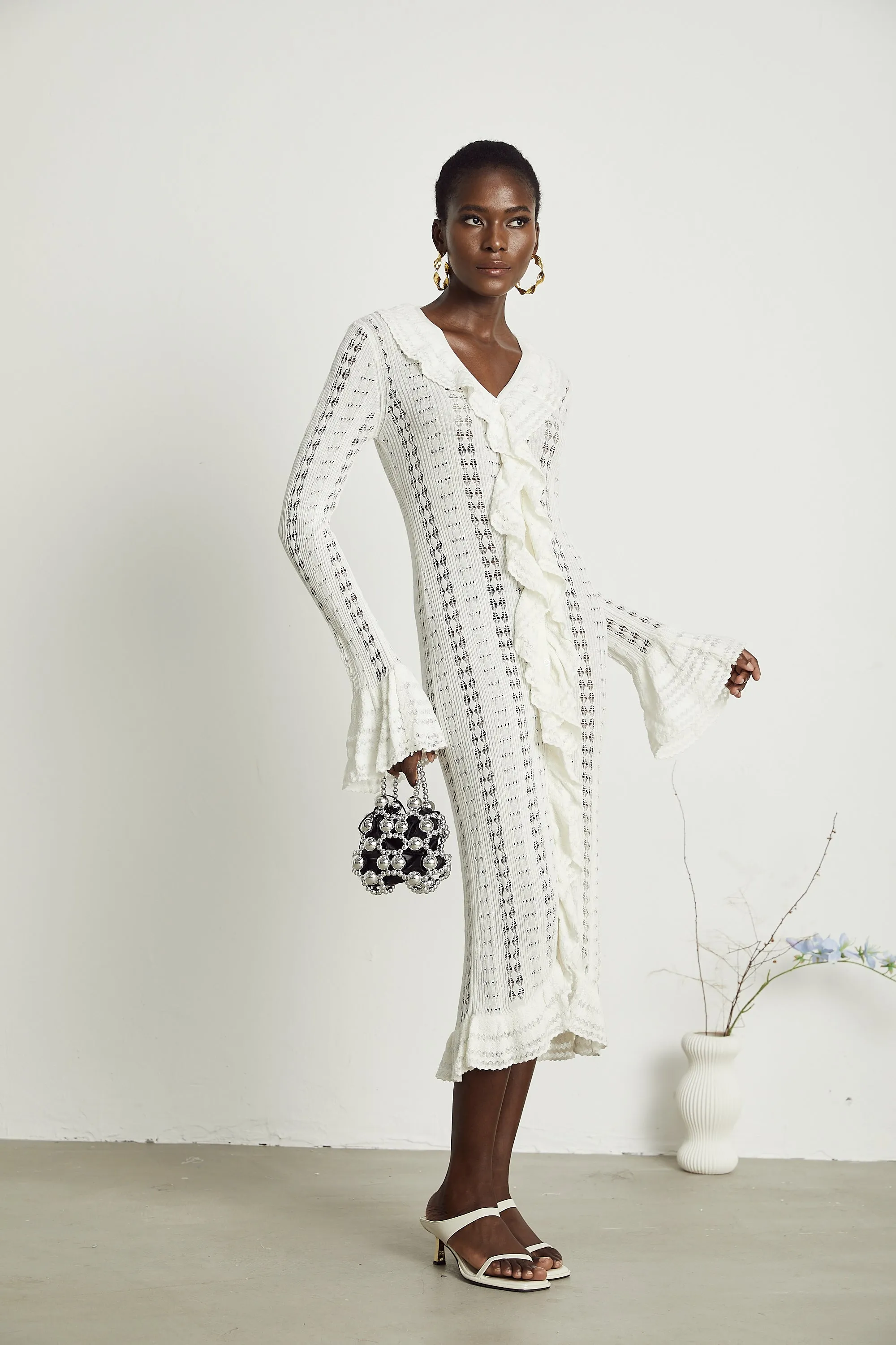 Alyssa pointelle-knit V-neck midi dress Gloria Lanvin