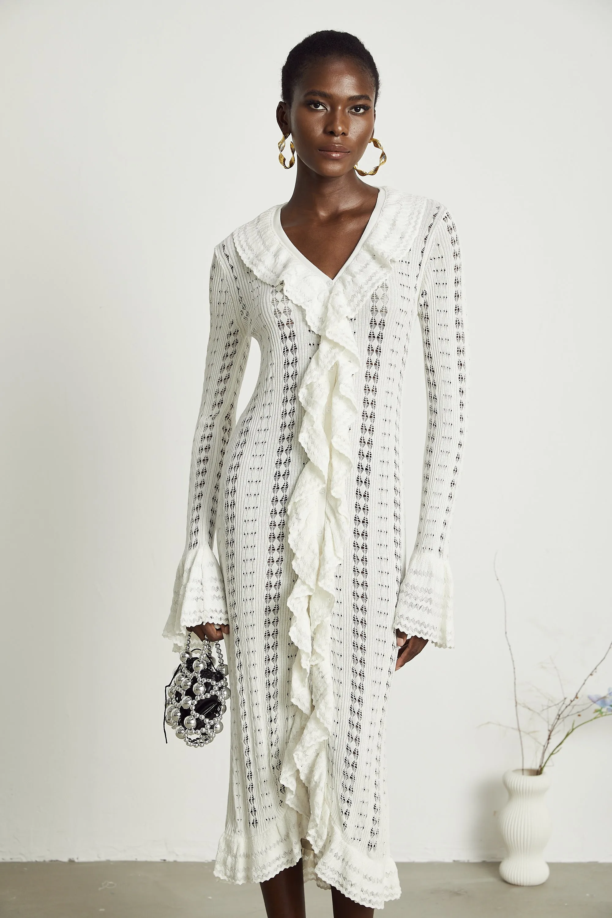 Alyssa pointelle-knit V-neck midi dress Gloria Lanvin