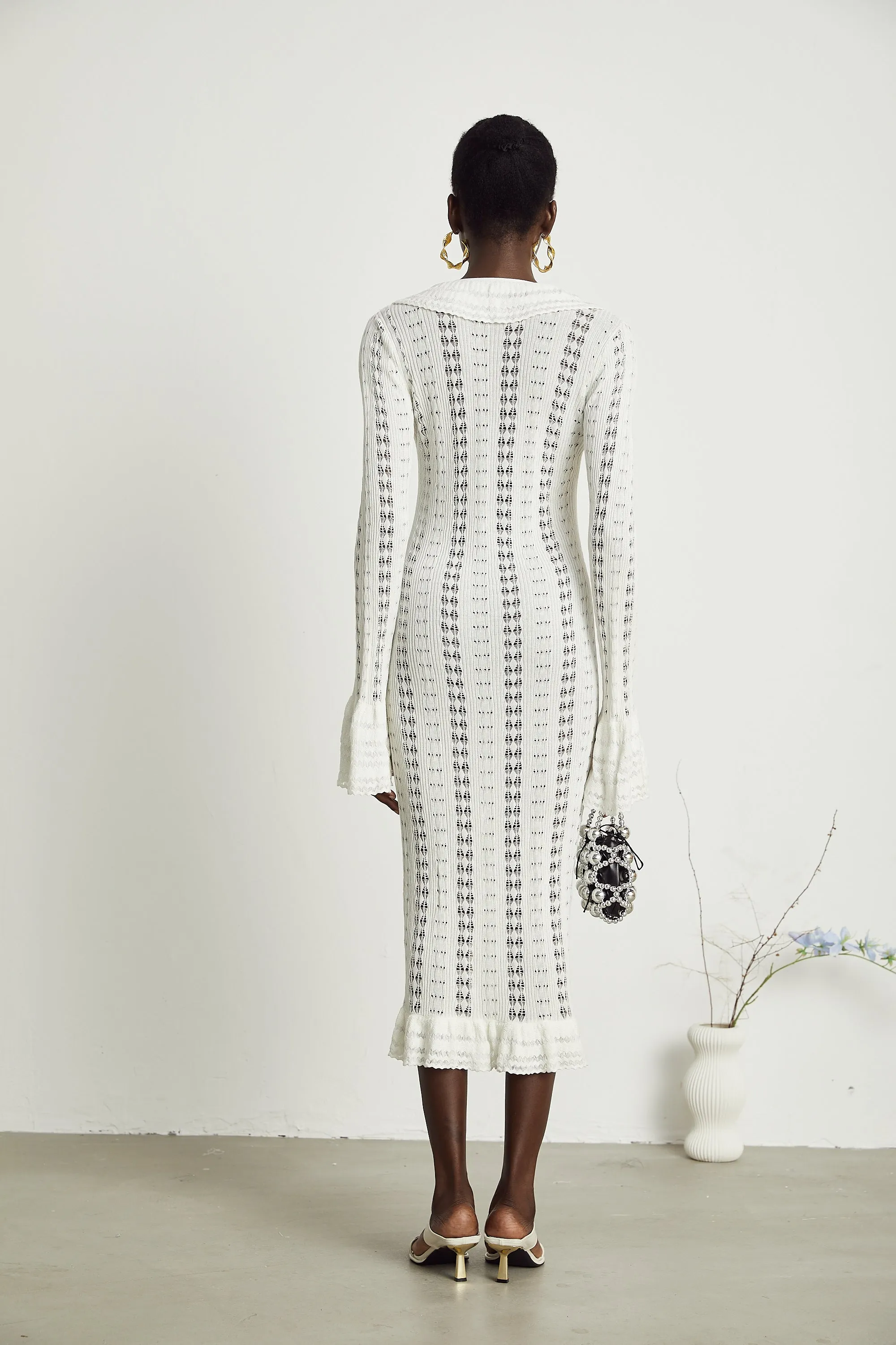 Alyssa pointelle-knit V-neck midi dress Gloria Lanvin