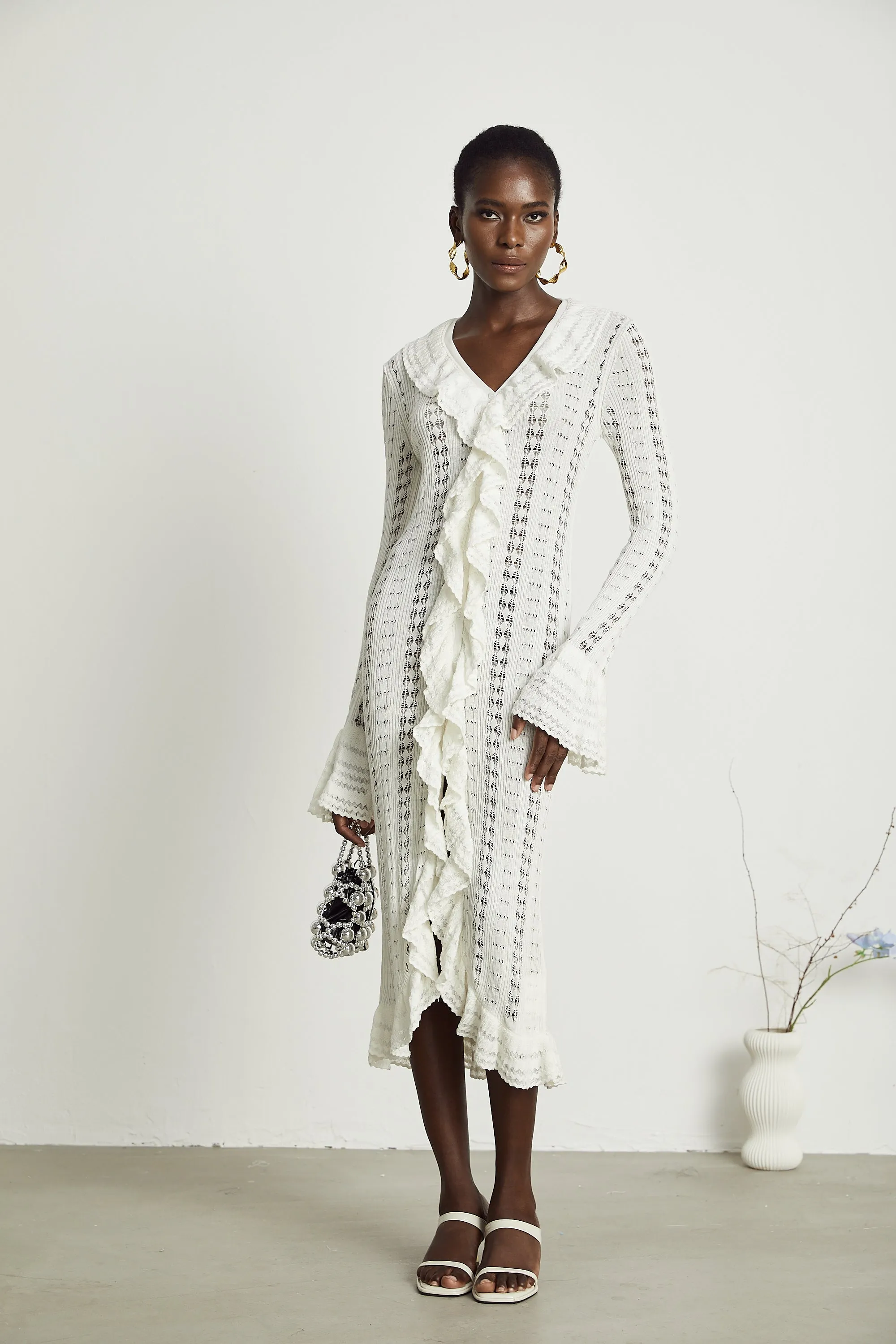 Alyssa pointelle-knit V-neck midi dress Gloria Lanvin