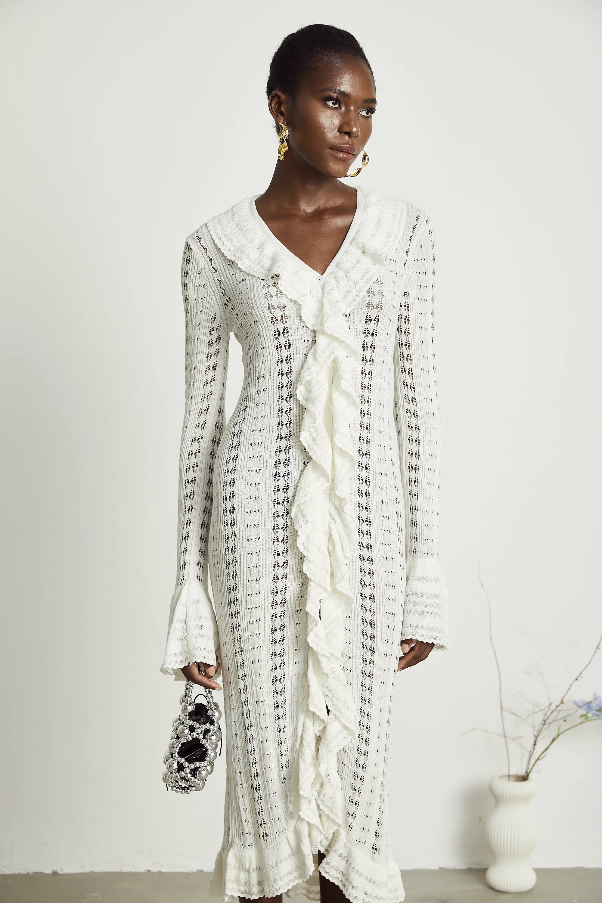 Alyssa pointelle-knit V-neck midi dress Gloria Lanvin