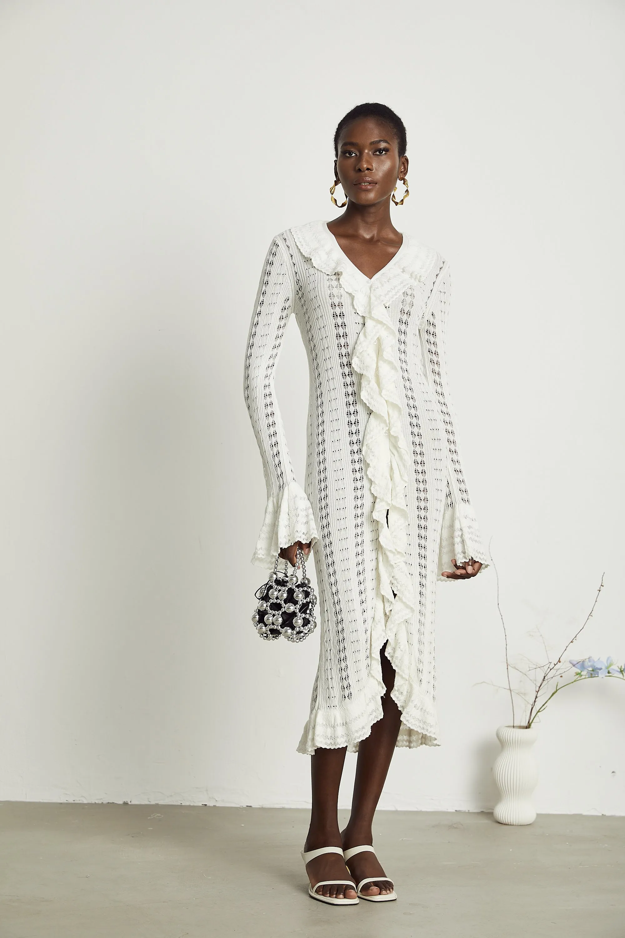 Alyssa pointelle-knit V-neck midi dress Gloria Lanvin