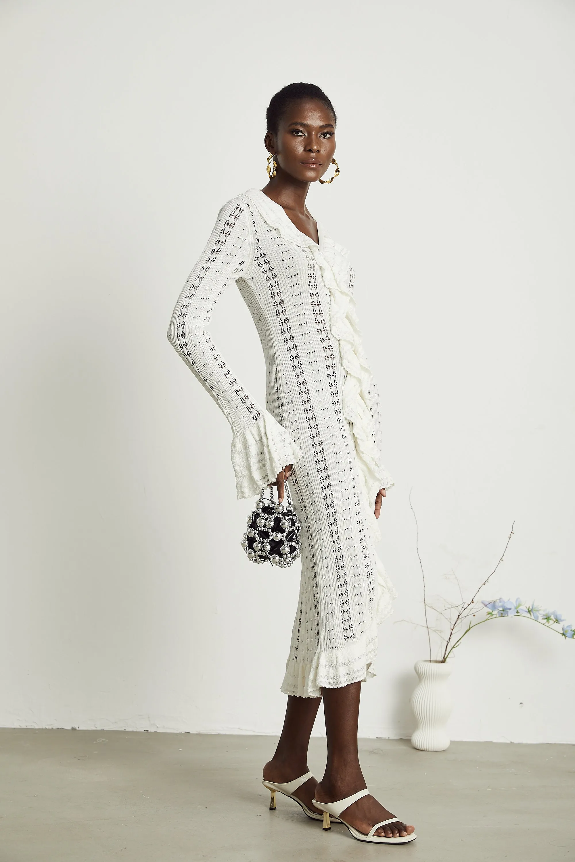 Alyssa pointelle-knit V-neck midi dress Gloria Lanvin