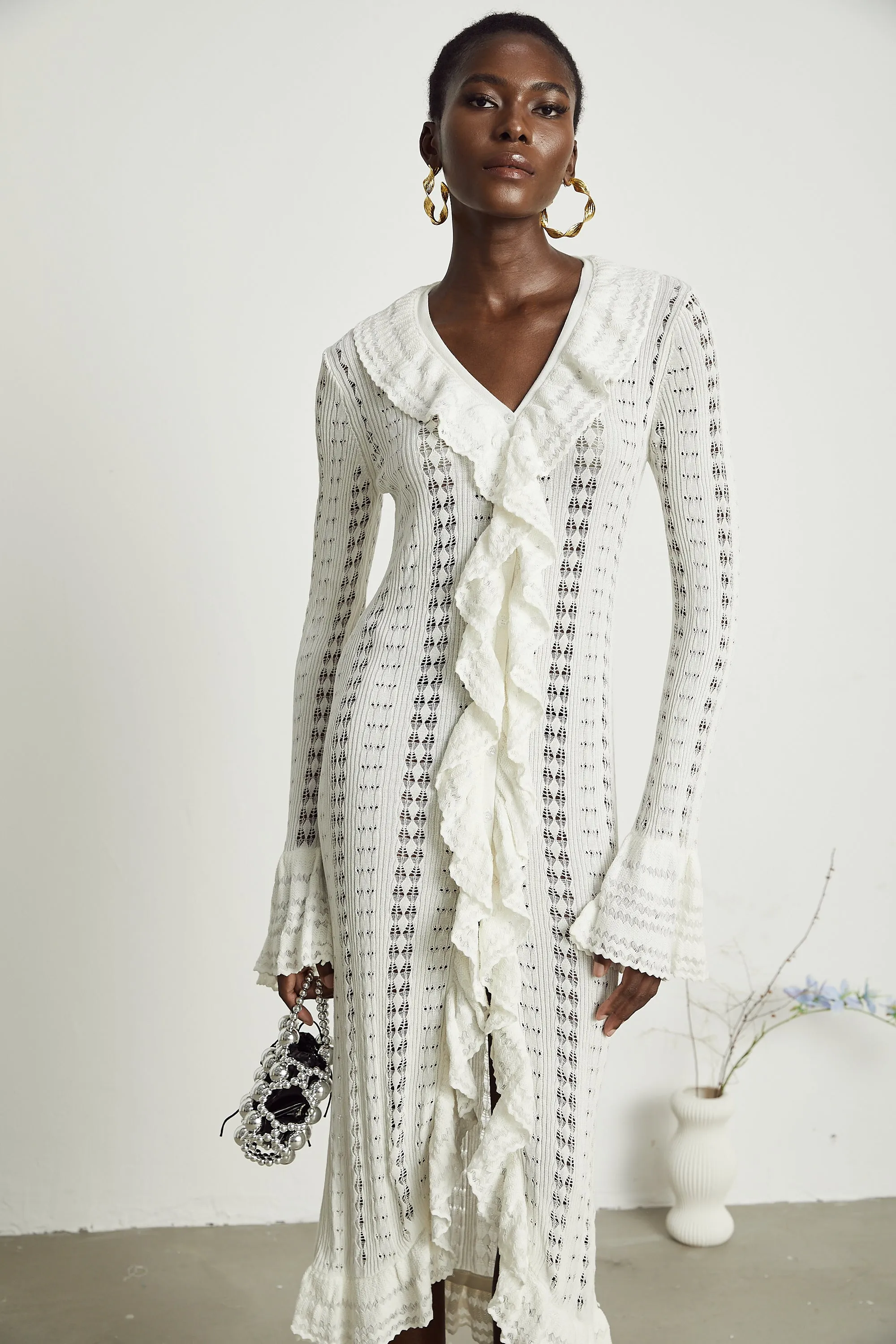 Alyssa pointelle-knit V-neck midi dress Gloria Lanvin