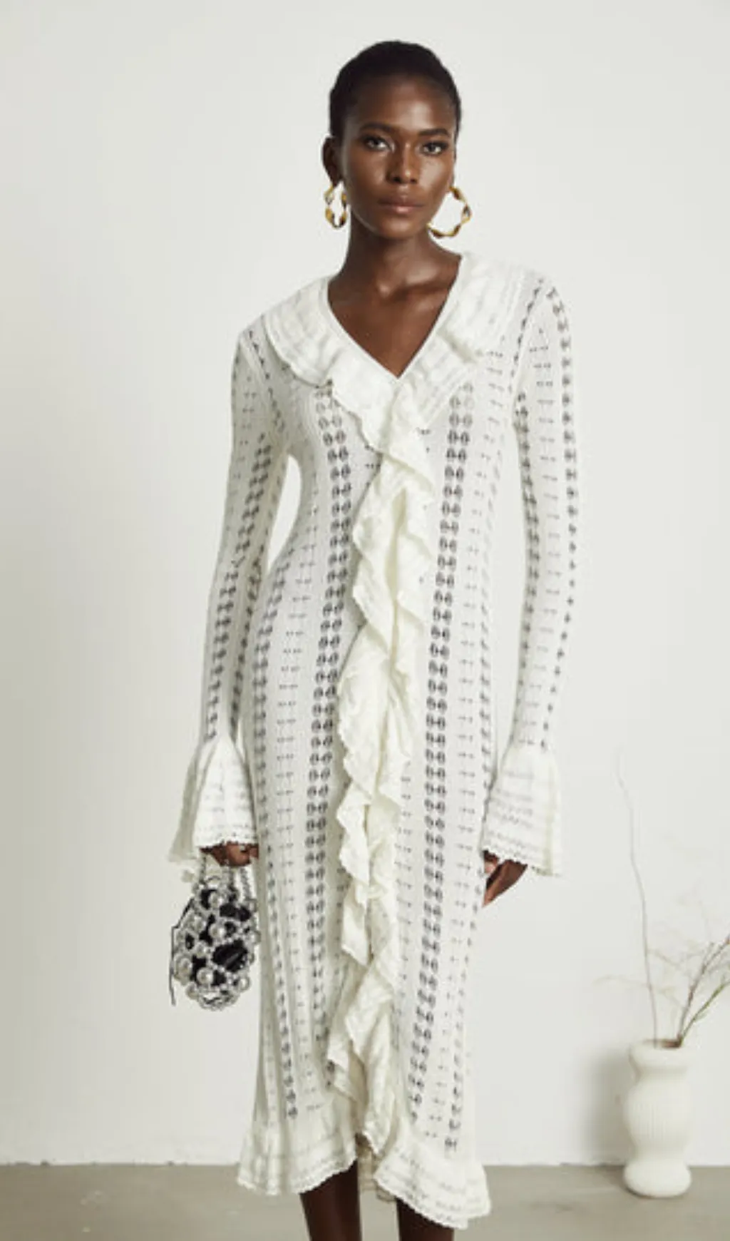 Alyssa pointelle-knit V-neck midi dress Gloria Lanvin