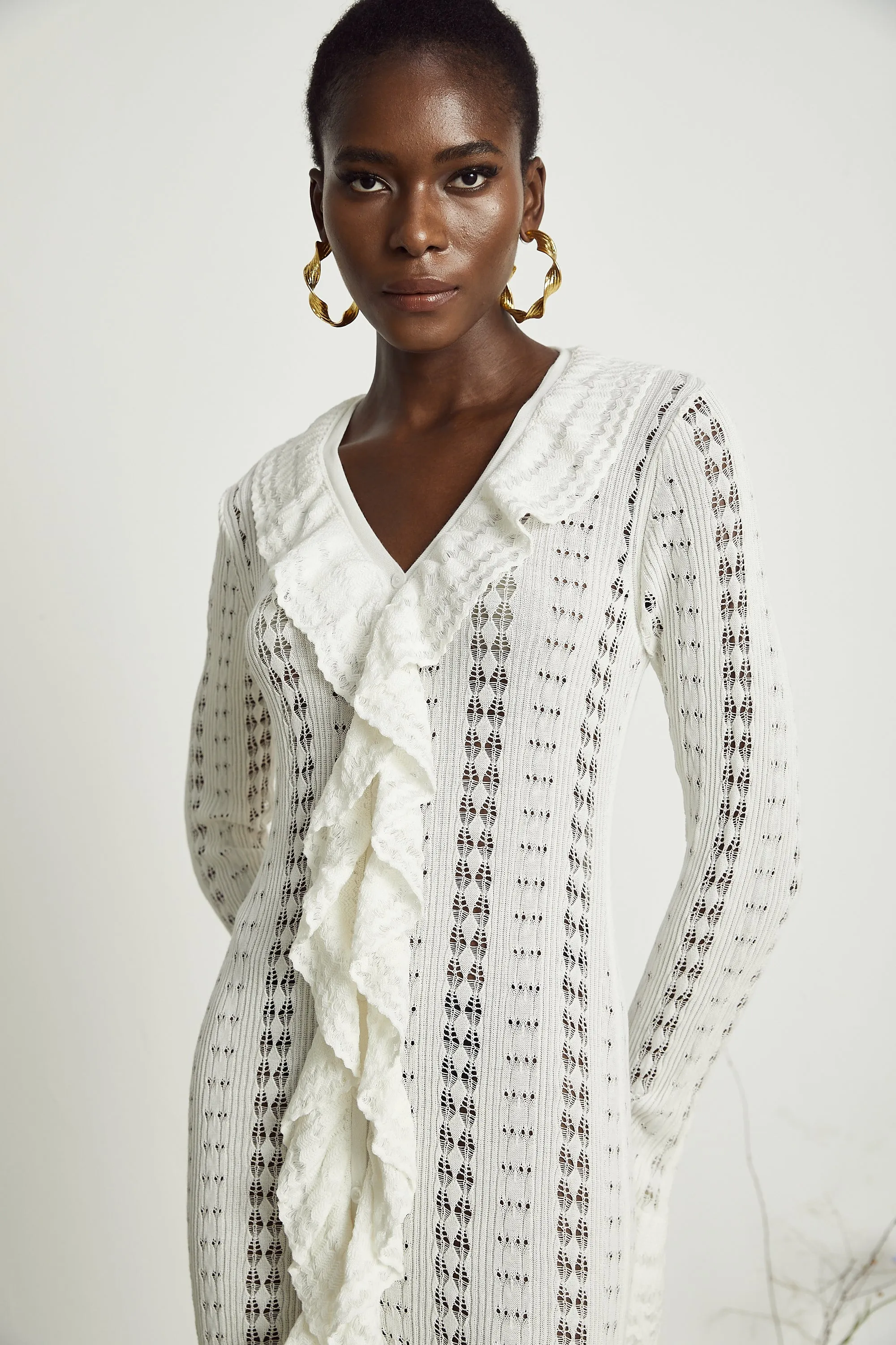 Alyssa pointelle-knit V-neck midi dress Gloria Lanvin