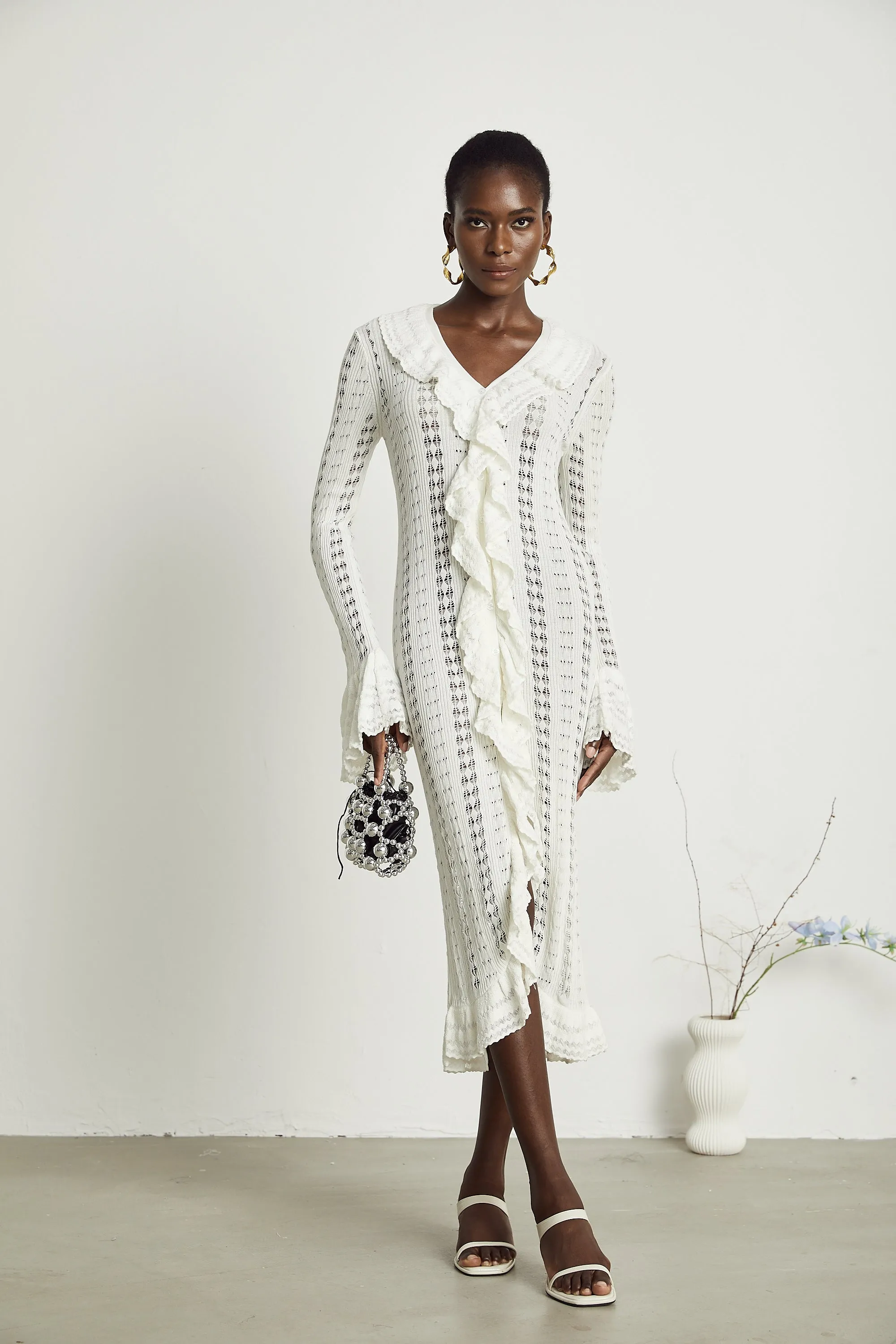 Alyssa pointelle-knit V-neck midi dress Gloria Lanvin