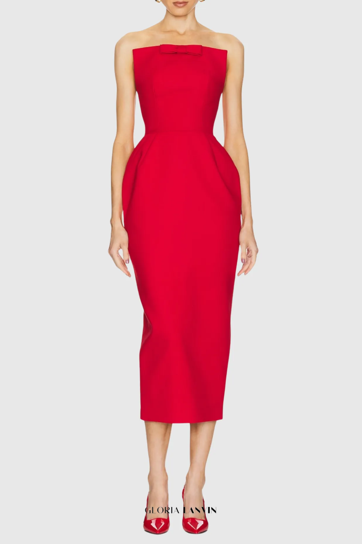 amanda Bow Strapless Maxi Dress in Red Gloria Lanvin