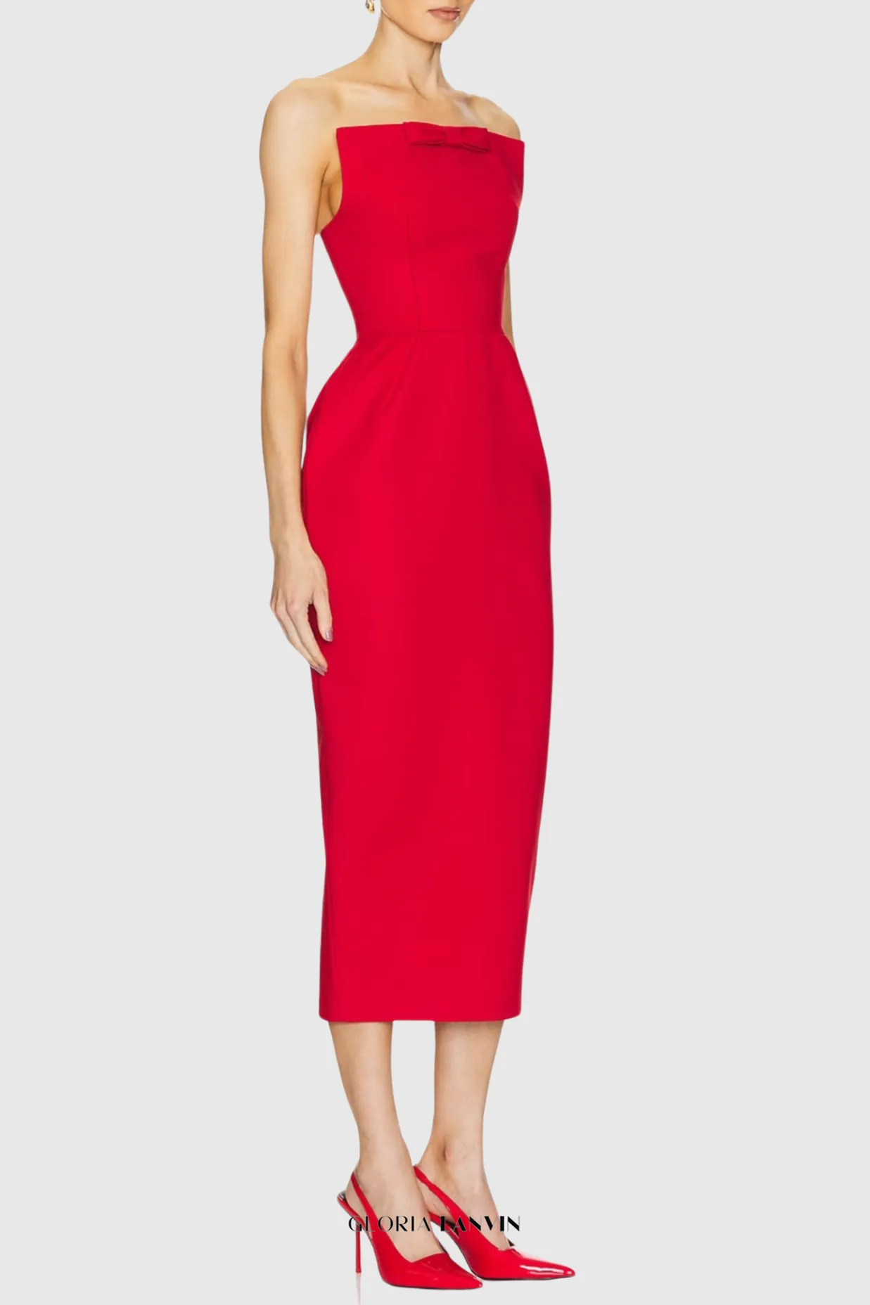 amanda Bow Strapless Maxi Dress in Red Gloria Lanvin