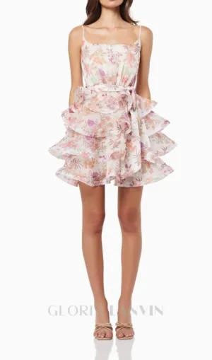 AMANDA MULTICOLOR FLORAL PRINTED RUFFLE MINI DRESS Gloria Lanvin