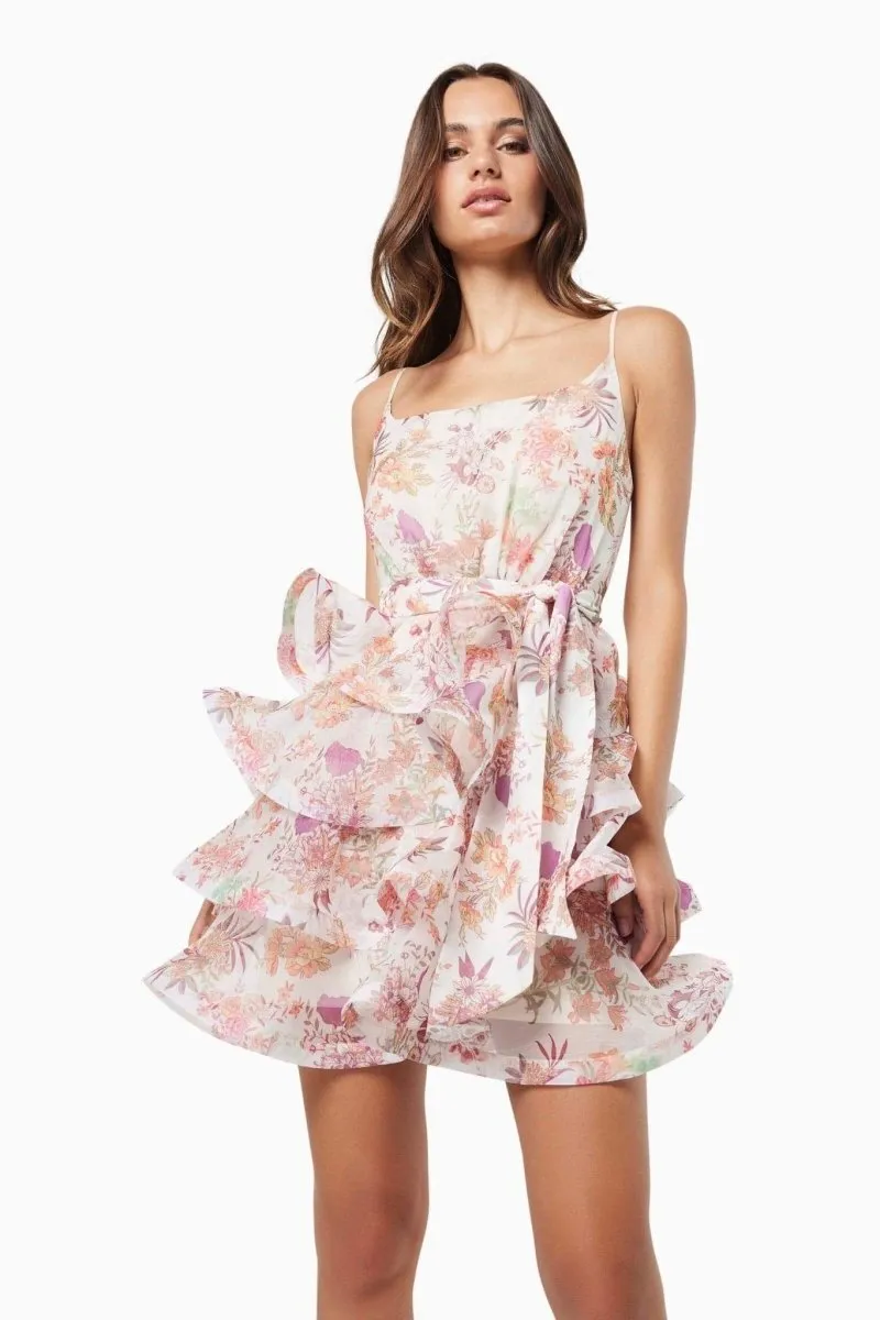 AMANDA MULTICOLOR FLORAL PRINTED RUFFLE MINI DRESS Gloria Lanvin