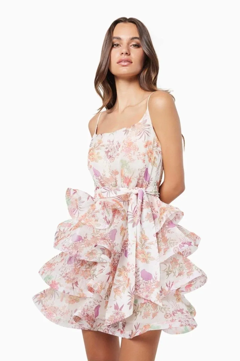 AMANDA MULTICOLOR FLORAL PRINTED RUFFLE MINI DRESS Gloria Lanvin
