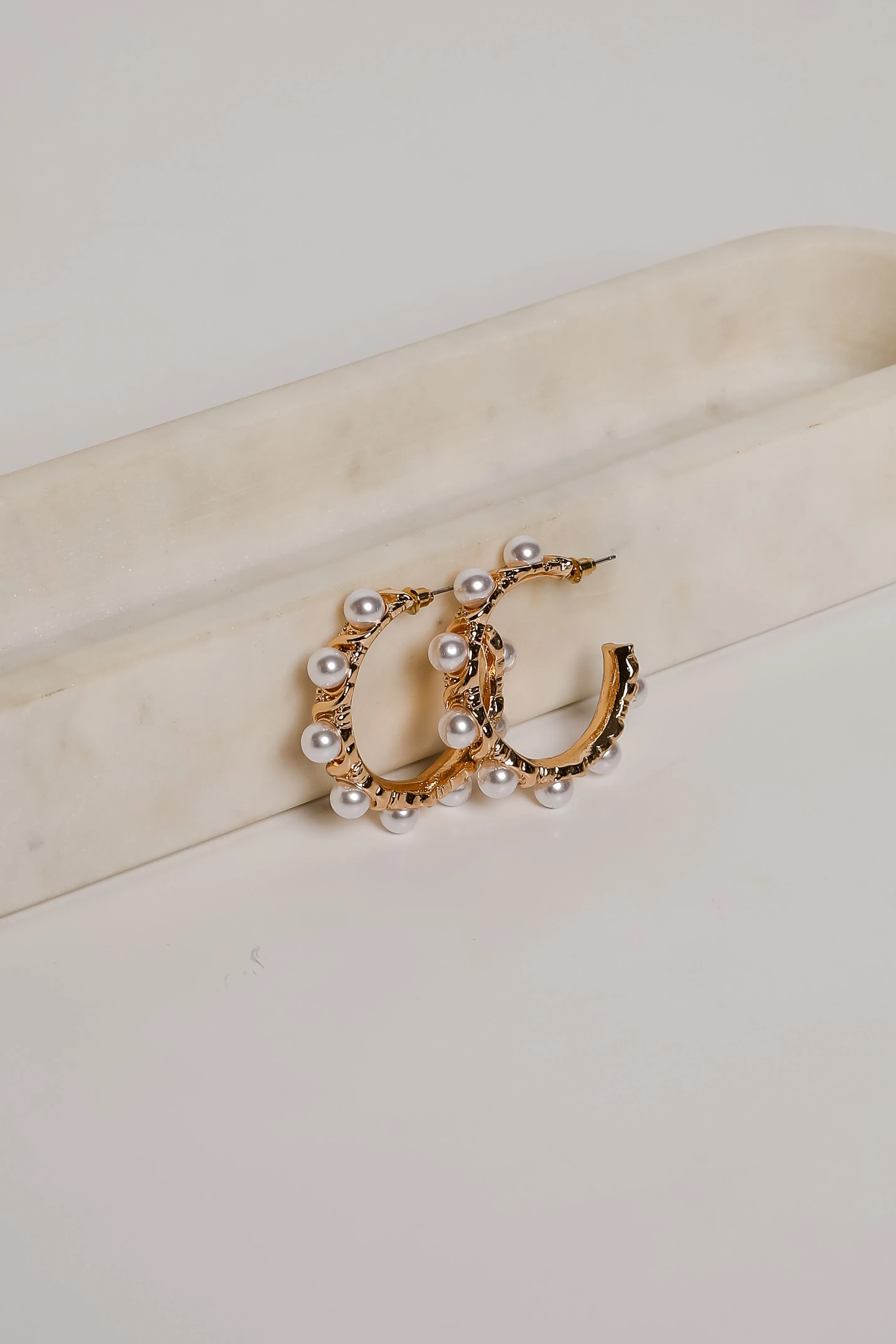 Amber Gold Pearl Hoop Earrings