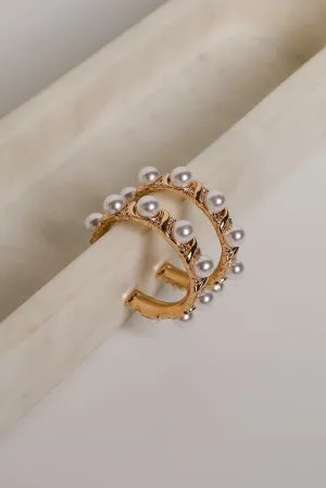 Amber Gold Pearl Hoop Earrings