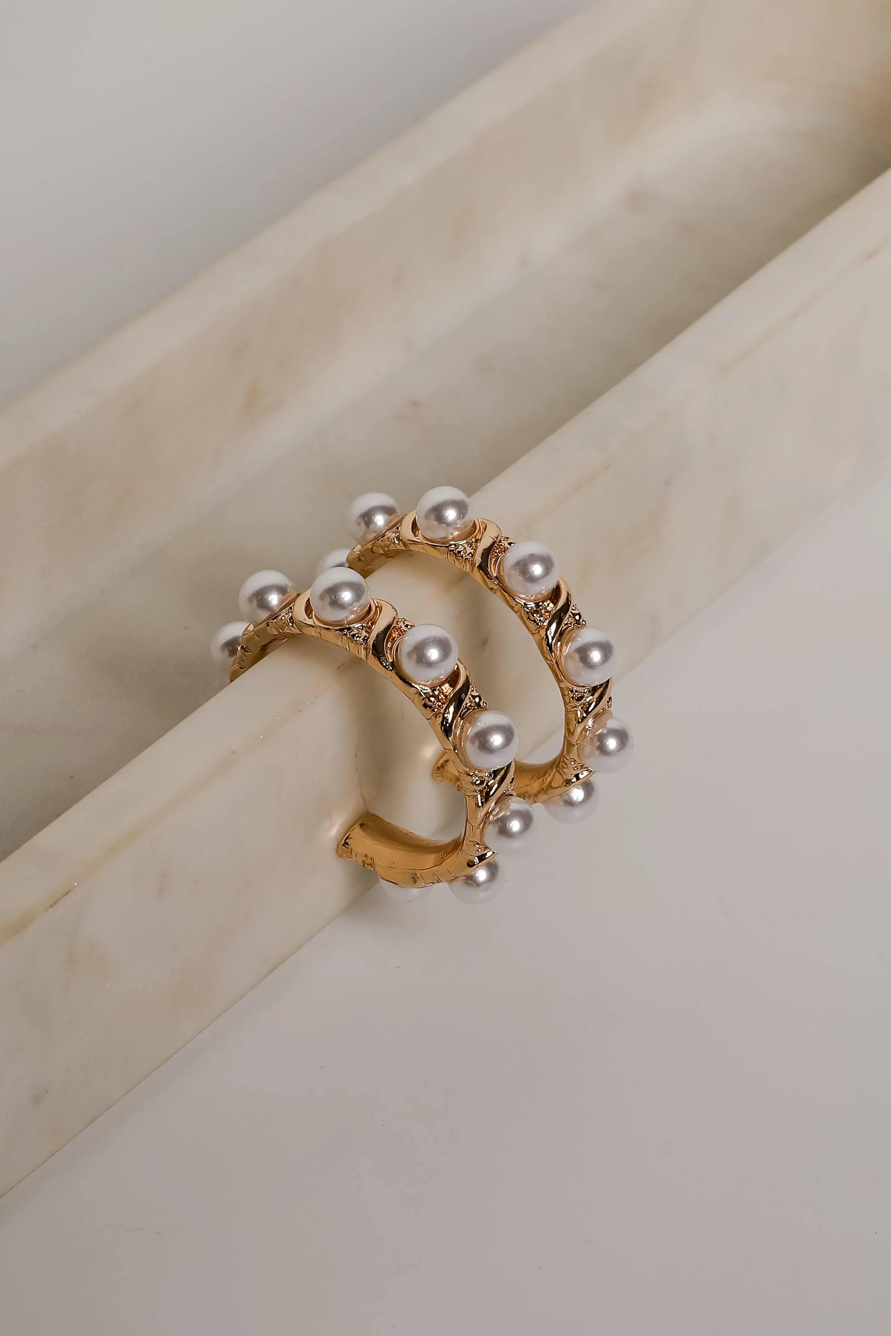 Amber Gold Pearl Hoop Earrings
