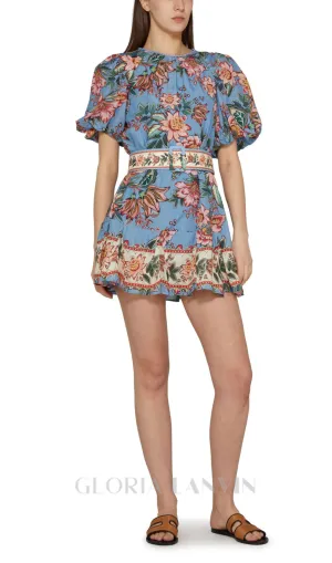 AMELIA BOUQUET PRINT MINI DRESS IN BLUE Gloria Lanvin