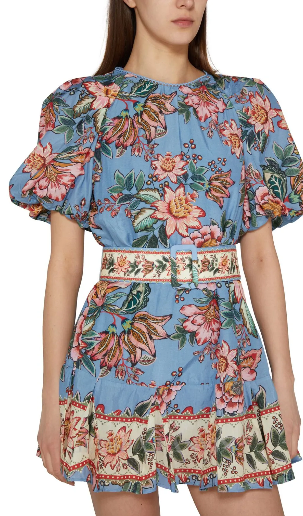 AMELIA BOUQUET PRINT MINI DRESS IN BLUE Gloria Lanvin