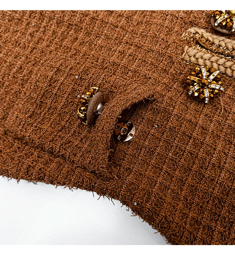 amelia braided-edge tweed midi dress in brown Gloria Lanvin