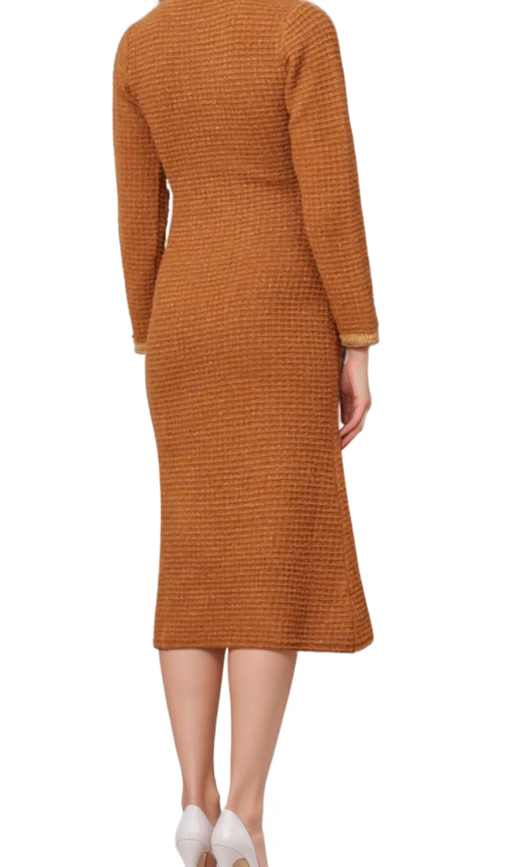amelia braided-edge tweed midi dress in brown Gloria Lanvin