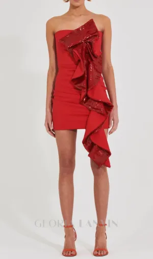 amelia sequin ruffle red mini dress Gloria Lanvin