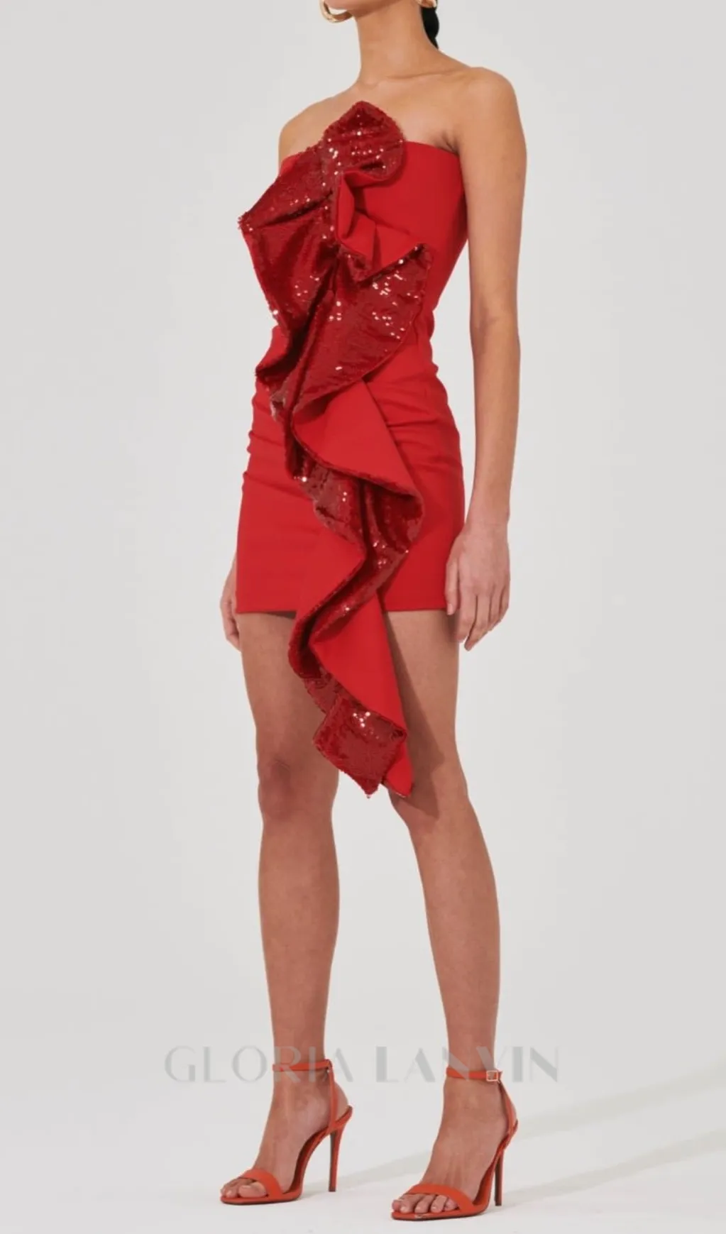 amelia sequin ruffle red mini dress Gloria Lanvin