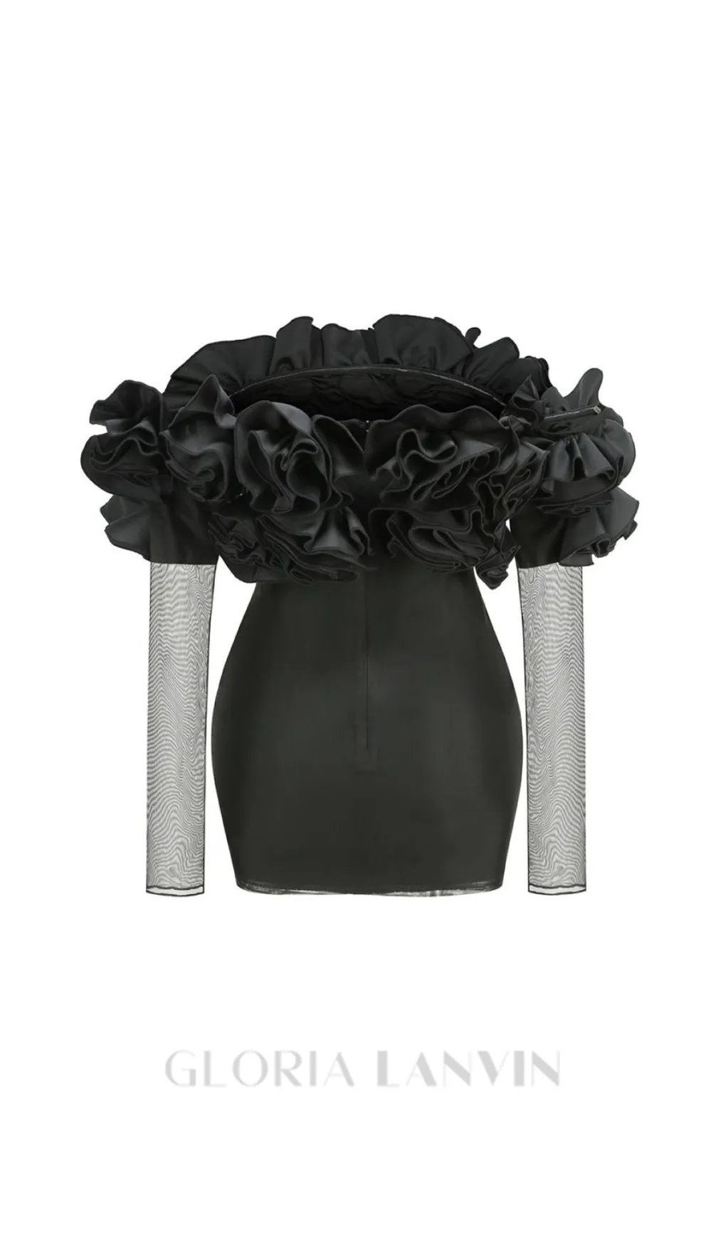 AMITY LONG SLEEVE TULLE FLORAL BARDOT DRESS IN BLACK Gloria Lanvin
