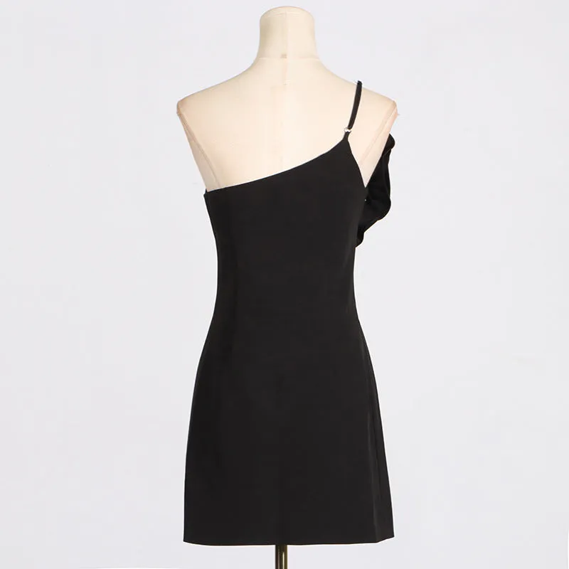 AMITY ONE-SHOULDER FLORAL-APPLIQU MINI DRESS IN BLACK Gloria Lanvin