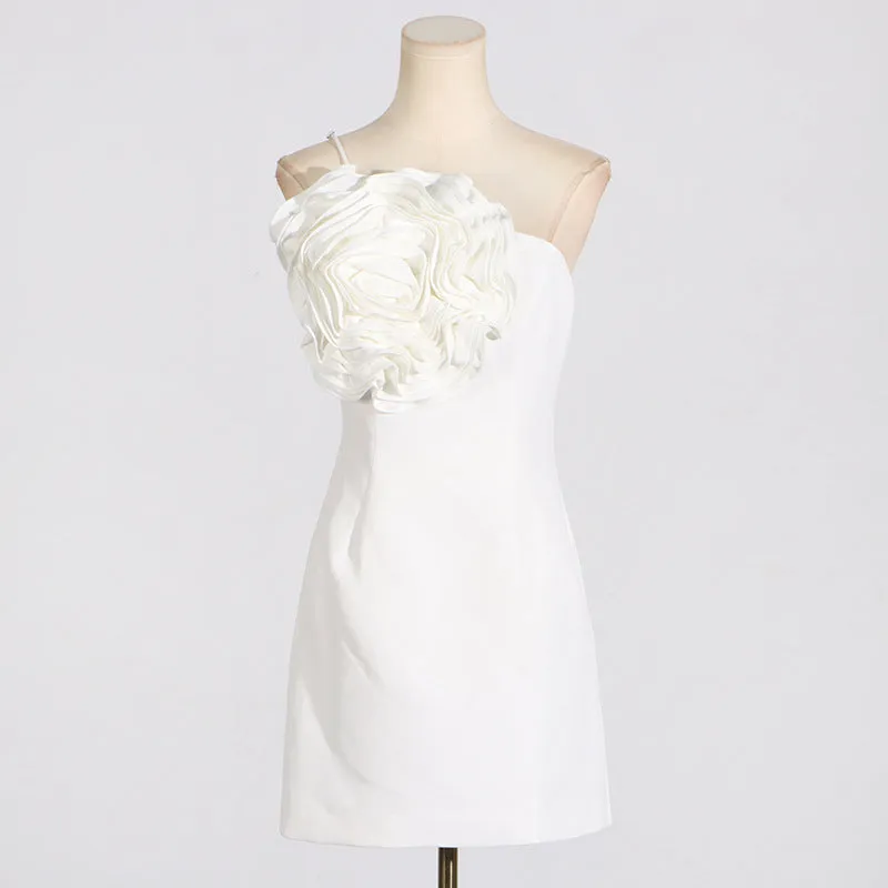AMITY ONE-SHOULDER FLORAL-APPLIQU MINI DRESS IN WHITE Gloria Lanvin