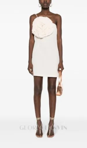 AMITY ONE-SHOULDER FLORAL-APPLIQU MINI DRESS IN WHITE Gloria Lanvin