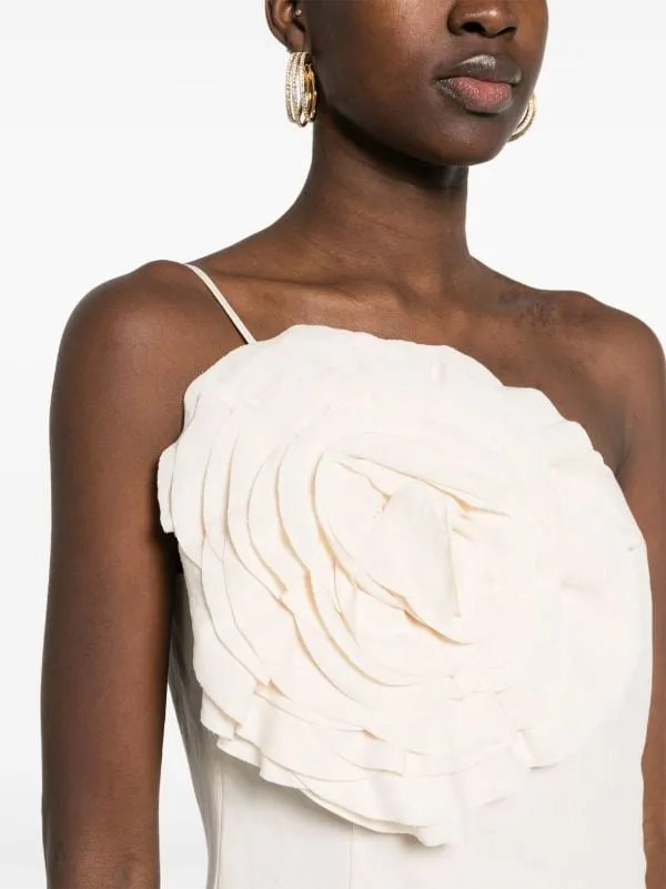 AMITY ONE-SHOULDER FLORAL-APPLIQU MINI DRESS IN WHITE Gloria Lanvin