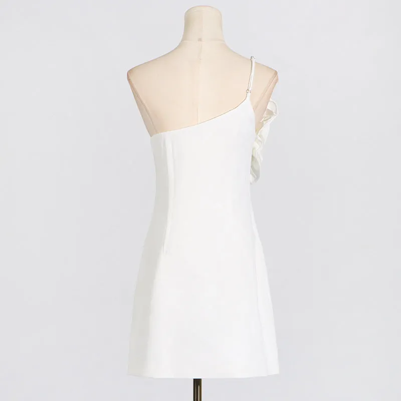 AMITY ONE-SHOULDER FLORAL-APPLIQU MINI DRESS IN WHITE Gloria Lanvin