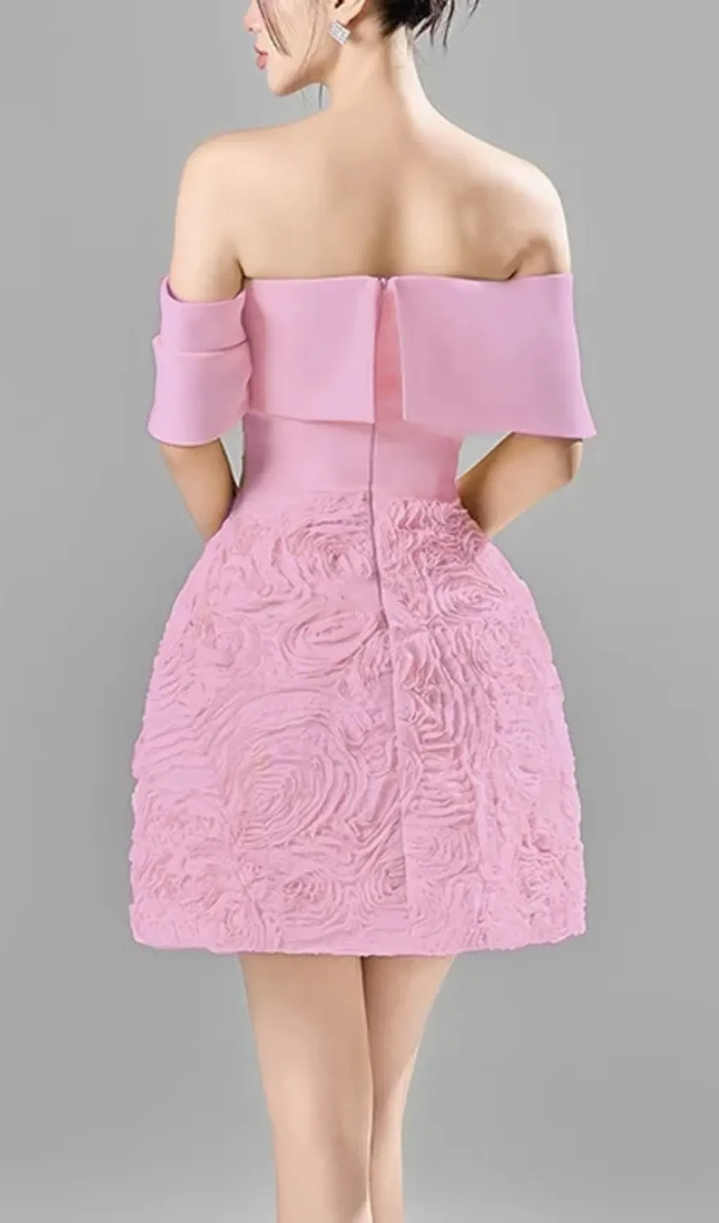 AMY OFF SHOULDER FLORAL PLEATED MINI DRESS IN PINK Gloria Lanvin