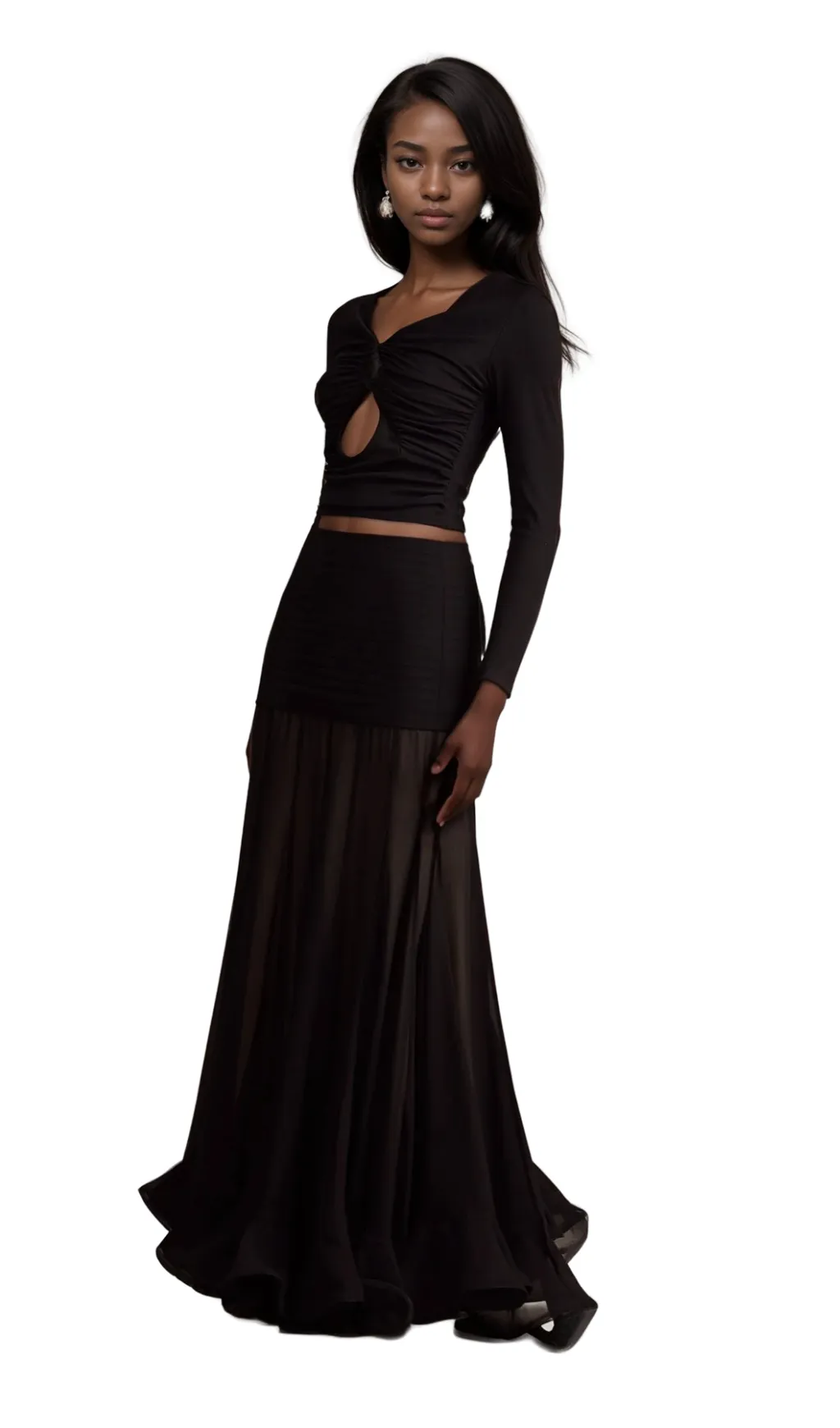 Anas black open-front gathered top Gloria Lanvin