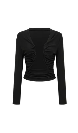 Anas black open-front gathered top Gloria Lanvin