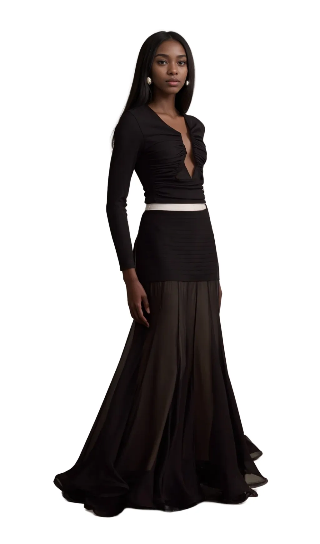 Anas black open-front gathered top Gloria Lanvin