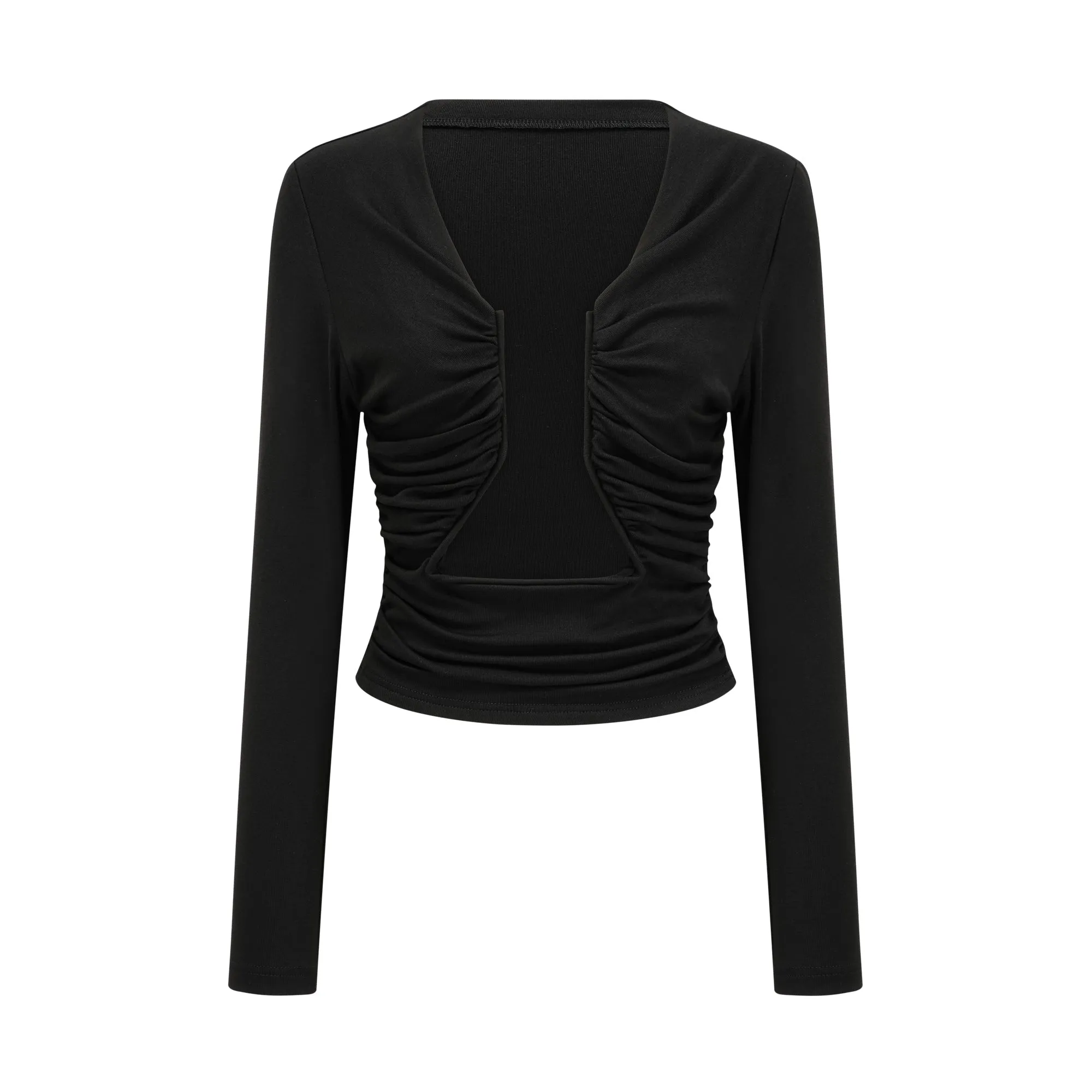 Anas black open-front gathered top Gloria Lanvin