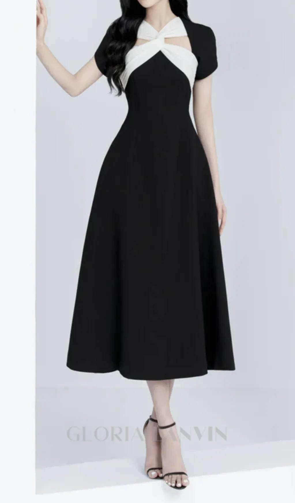 Andrea cut out a-line midi dress in black Gloria Lanvin