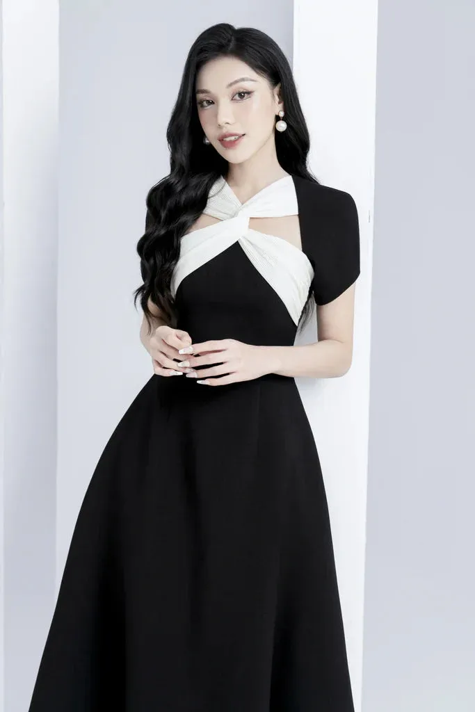 Andrea cut out a-line midi dress in black Gloria Lanvin