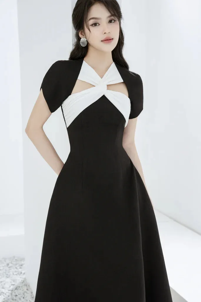 Andrea cut out a-line midi dress in black Gloria Lanvin