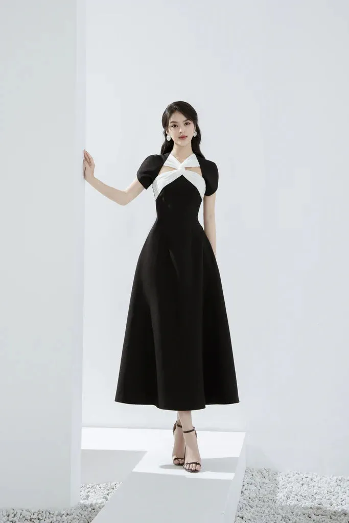 Andrea cut out a-line midi dress in black Gloria Lanvin