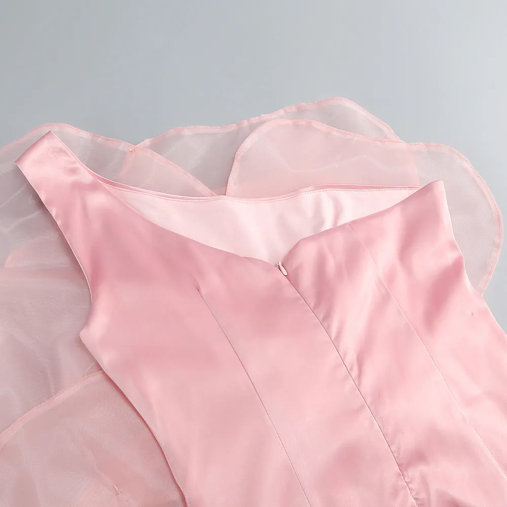 ANDREA MESH FLOWER ONE SHOULDER MIDI DRESS IN PINK Gloria Lanvin