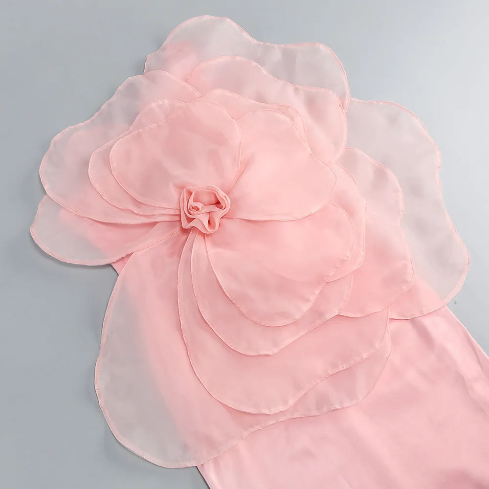 ANDREA MESH FLOWER ONE SHOULDER MIDI DRESS IN PINK Gloria Lanvin