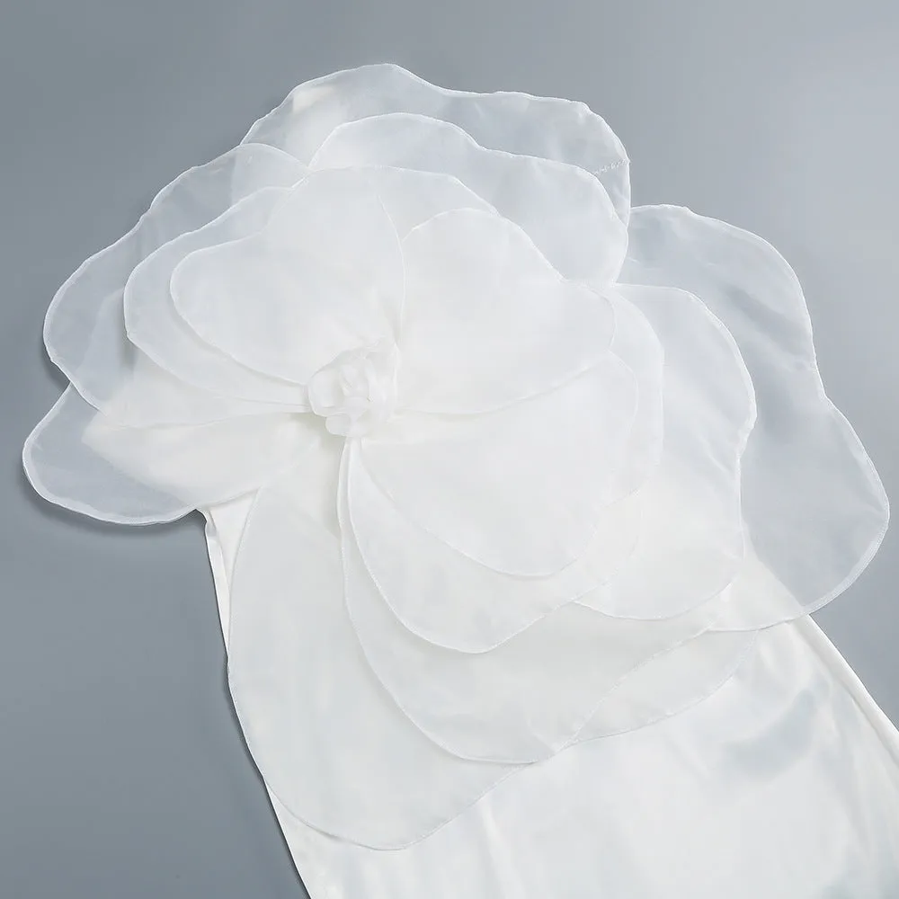 ANDREA MESH FLOWER ONE SHOULDER MIDI DRESS IN WHITE Gloria Lanvin