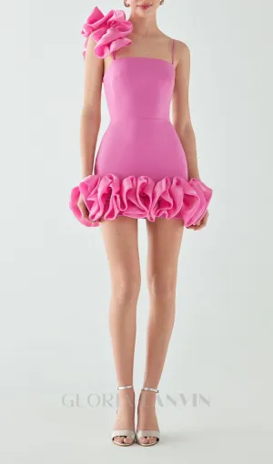 ANDREA PINK FLOWER TRIM STRAP MINI DRESS Gloria Lanvin