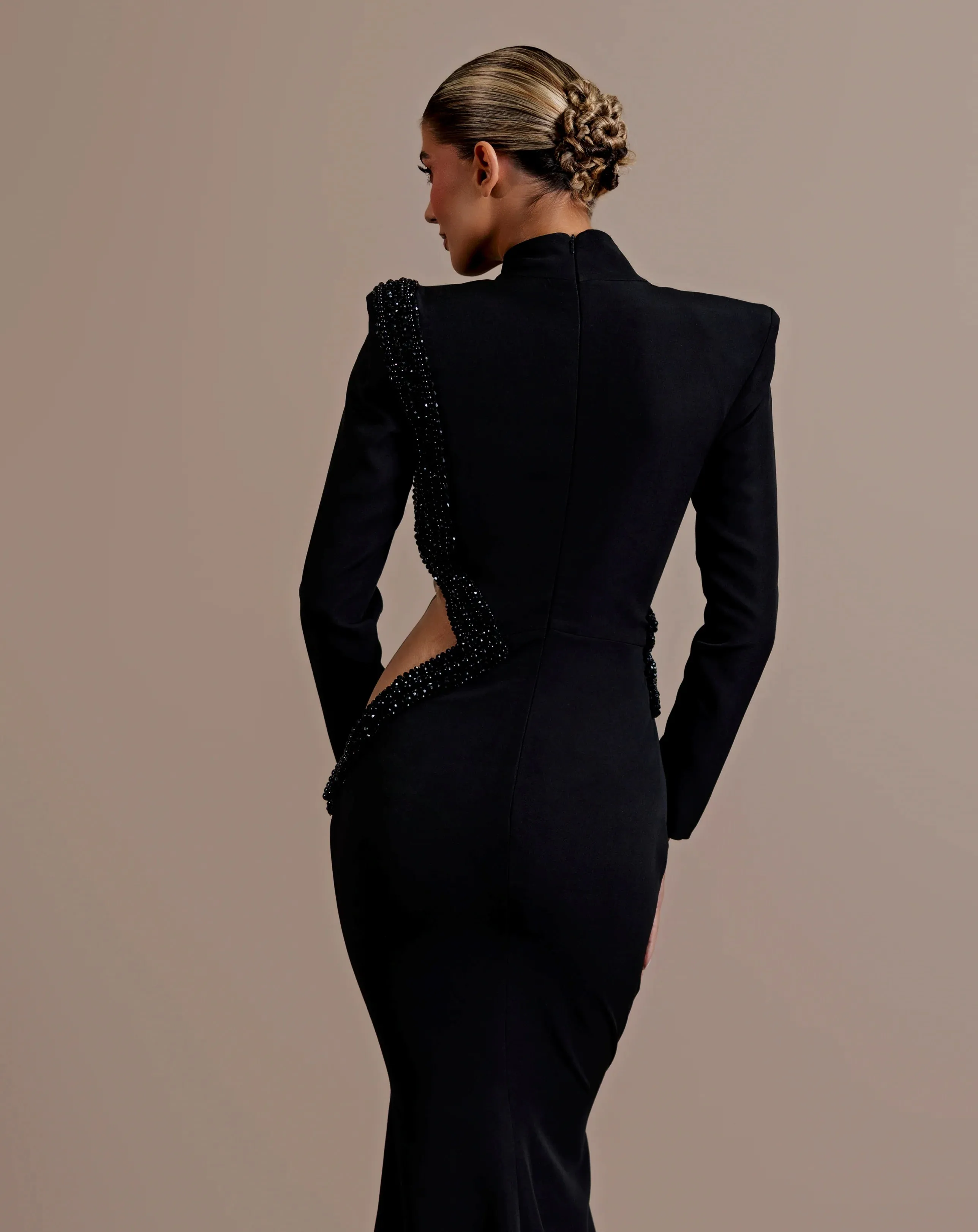 angela cut out Diamond bandage bodycon maxi dress in black Gloria Lanvin