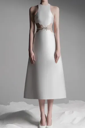 anila pearl chain embellished midi dress in apricot Gloria Lanvin