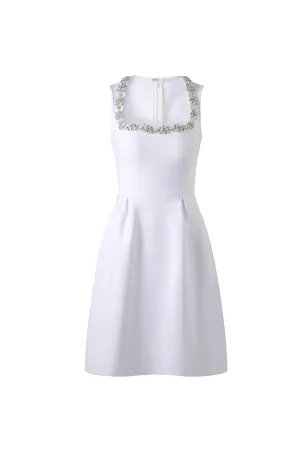 anila square neck crystal embellished mini dress in white Gloria Lanvin