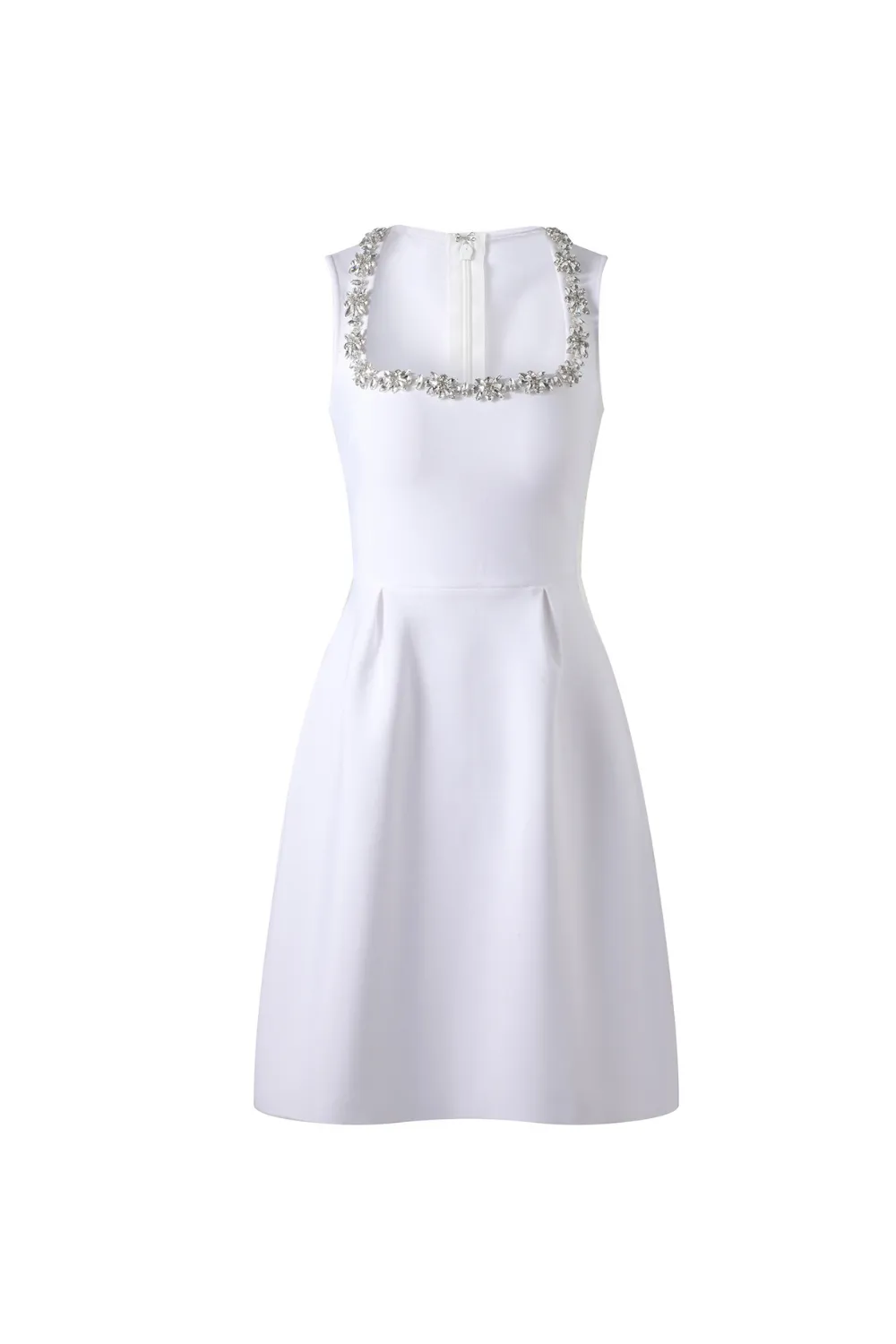 anila square neck crystal embellished mini dress in white Gloria Lanvin