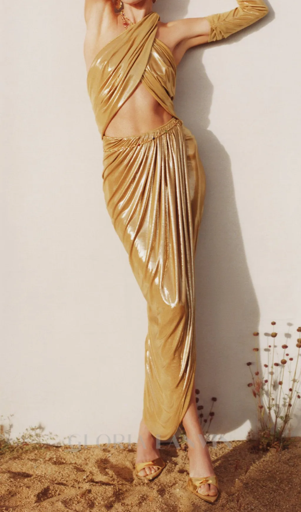 ANILA YELLOW RUCHED LEATHER MIDI DRESS Gloria Lanvin