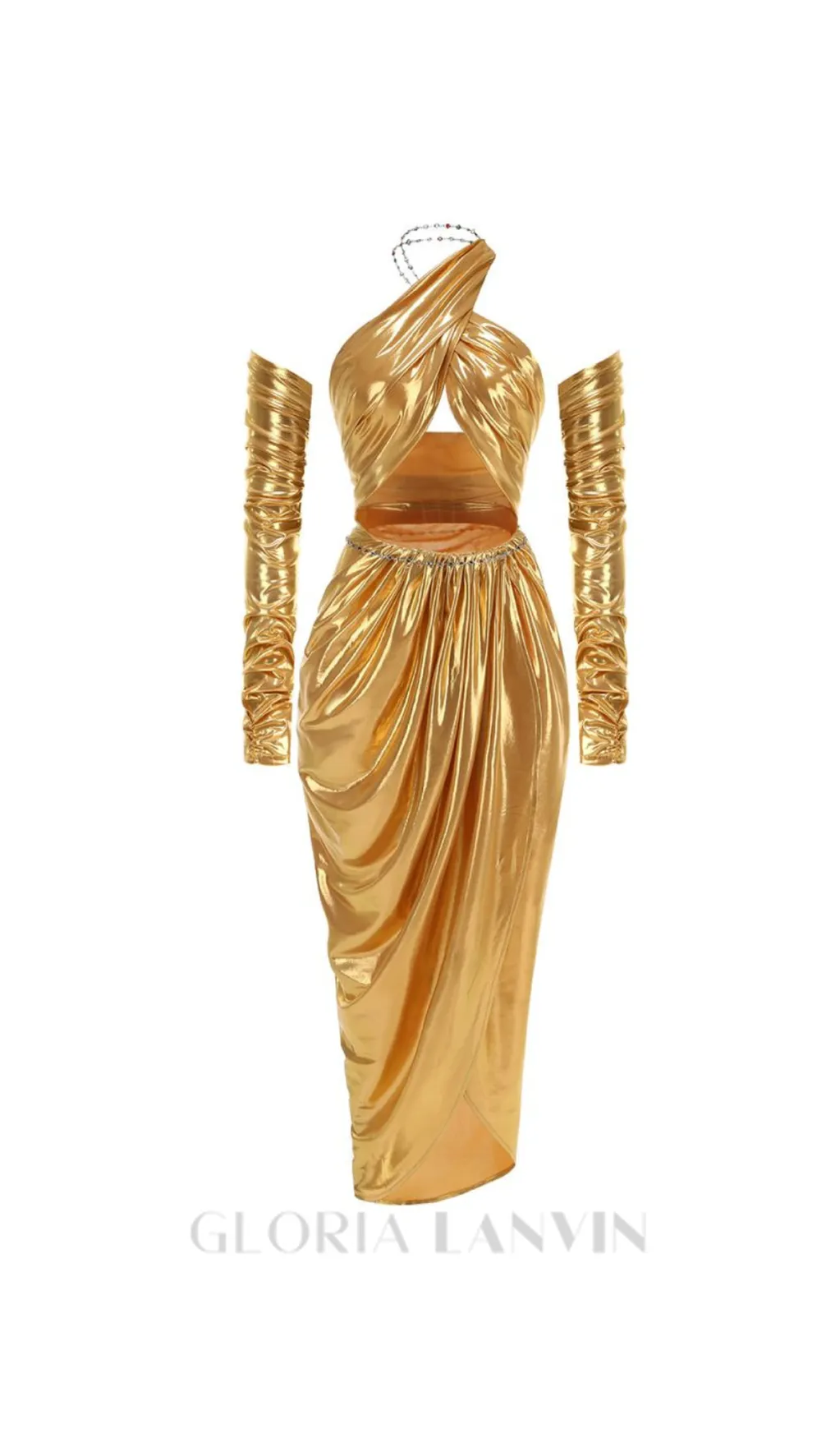 ANILA YELLOW RUCHED LEATHER MIDI DRESS Gloria Lanvin